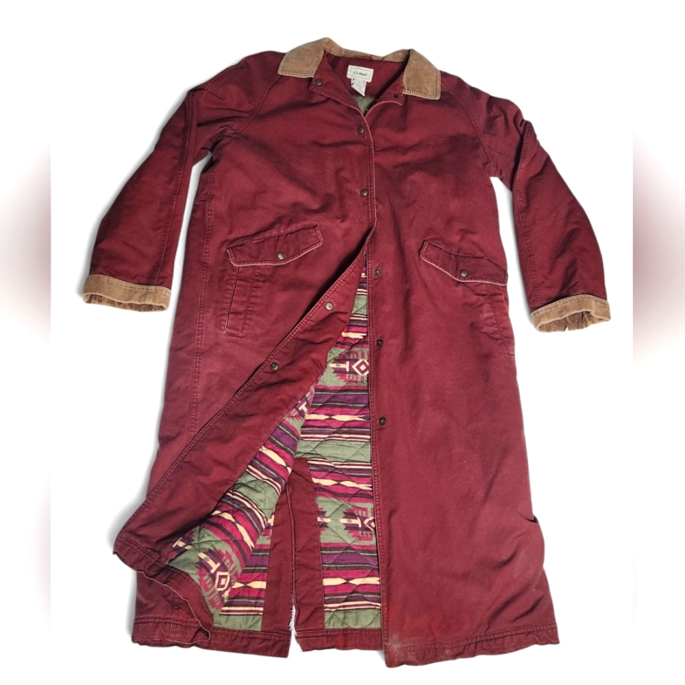 L.L. Bean Maroon Trench Coat with Corduroy Trim